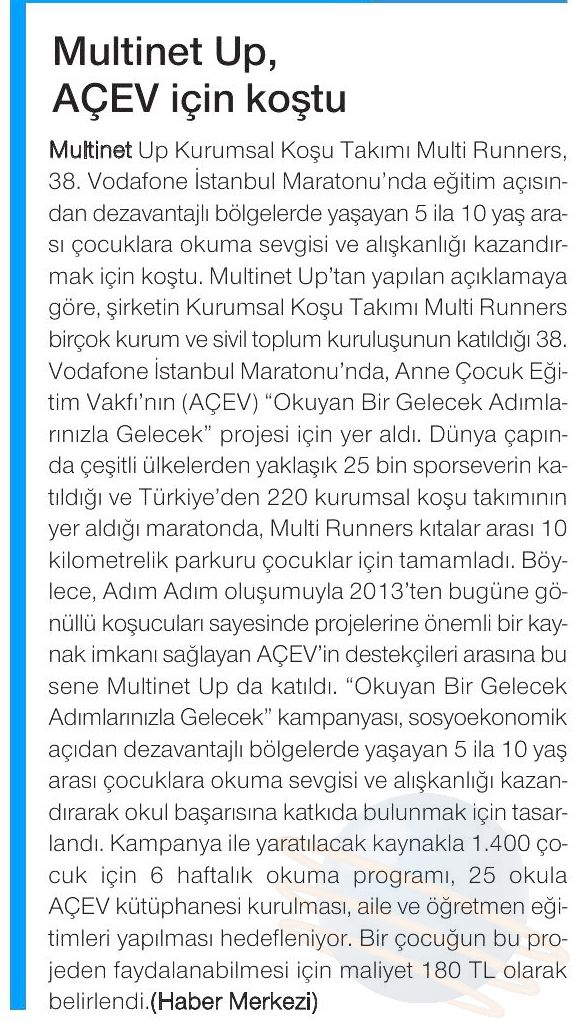 MULTİNET UP, AÇEV İÇİN KOŞTU