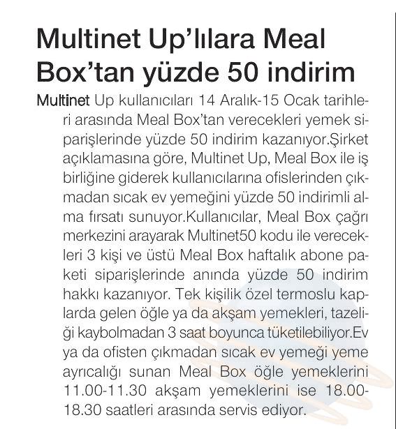 Multinet Uplılara MealBox'tan %50 indirim