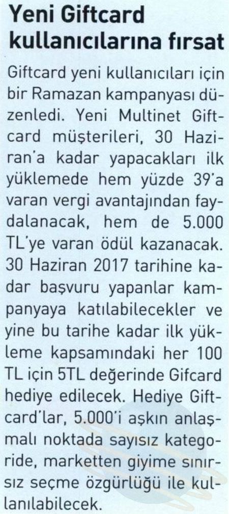 Yeni Giftcard Kullanicilarina Firsat